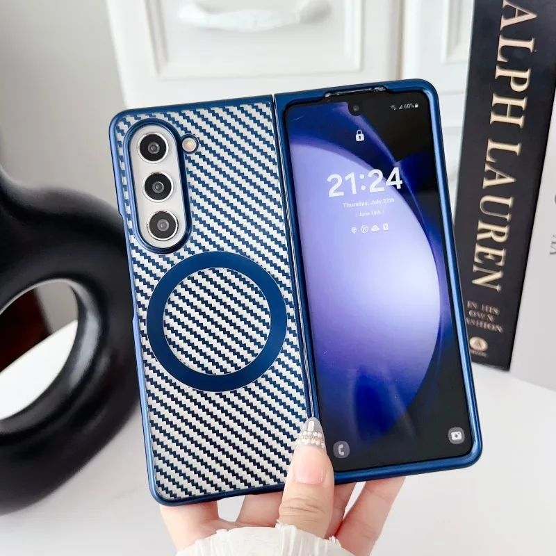 Translucent Carbon Fiber Magnetic Wireless Charging Case For Samsung Galaxy Z Fold 6/5/4/3