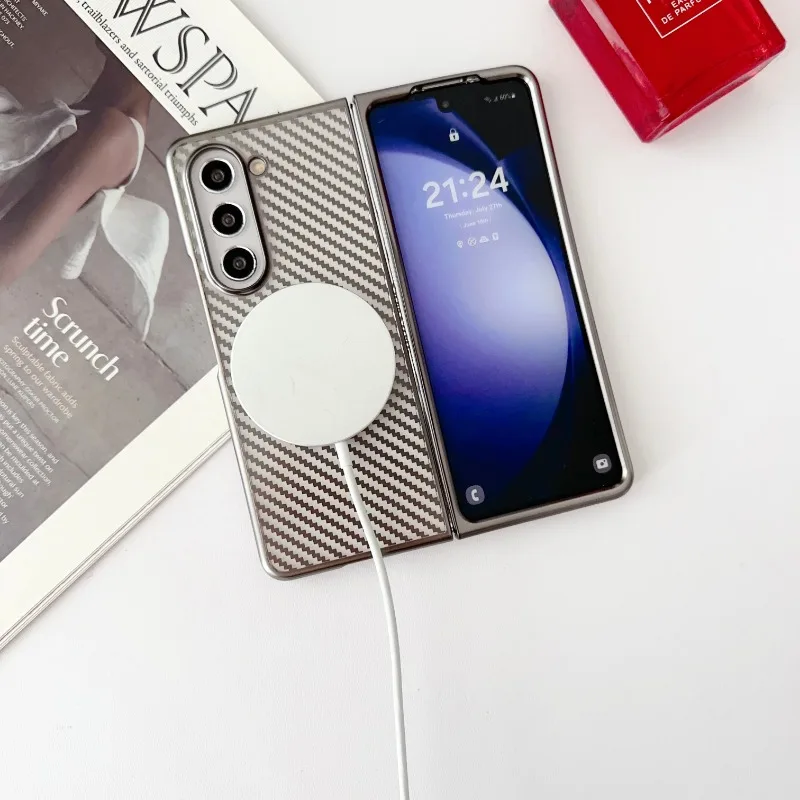 Translucent Carbon Fiber Magnetic Wireless Charging Case For Samsung Galaxy Z Fold 6/5/4/3