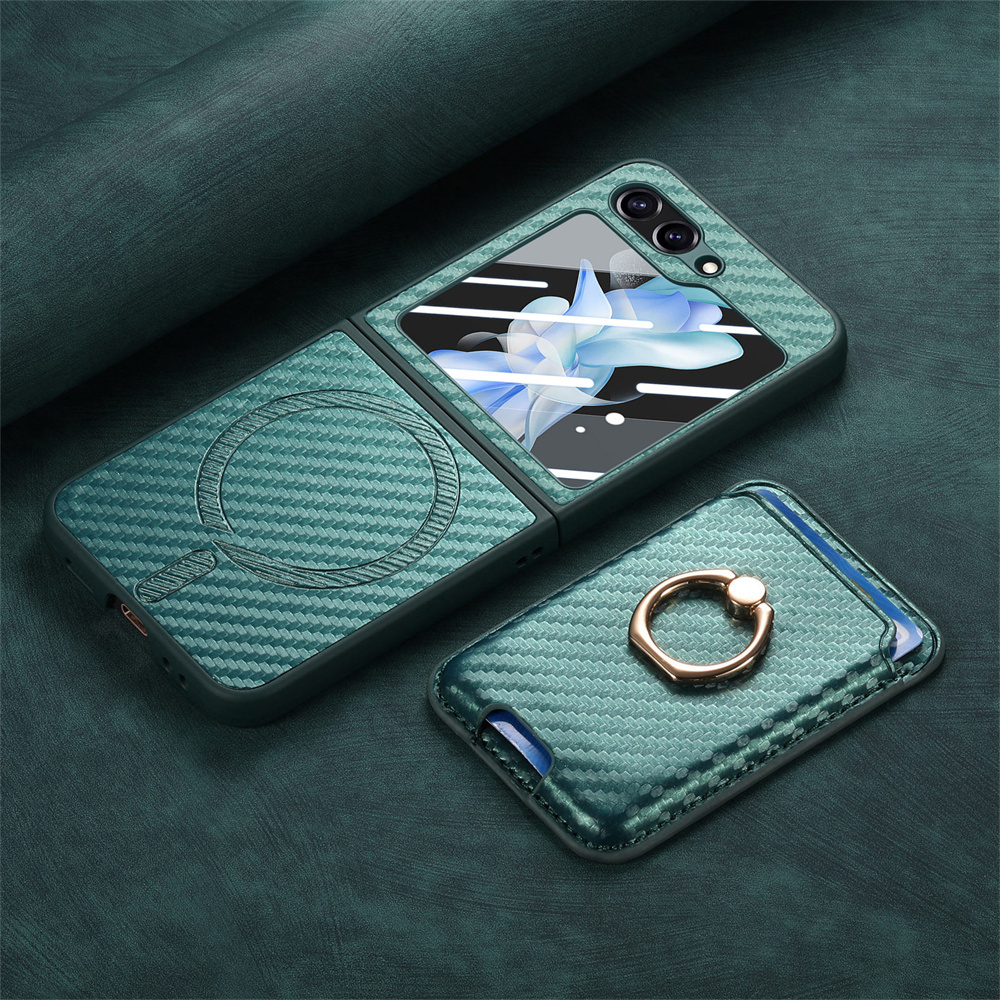  2 in 1 Detachable Carbon Fiber Card Wallet  Case With Screen Protector For Samsung Galaxy Z Flip 6 5 4 