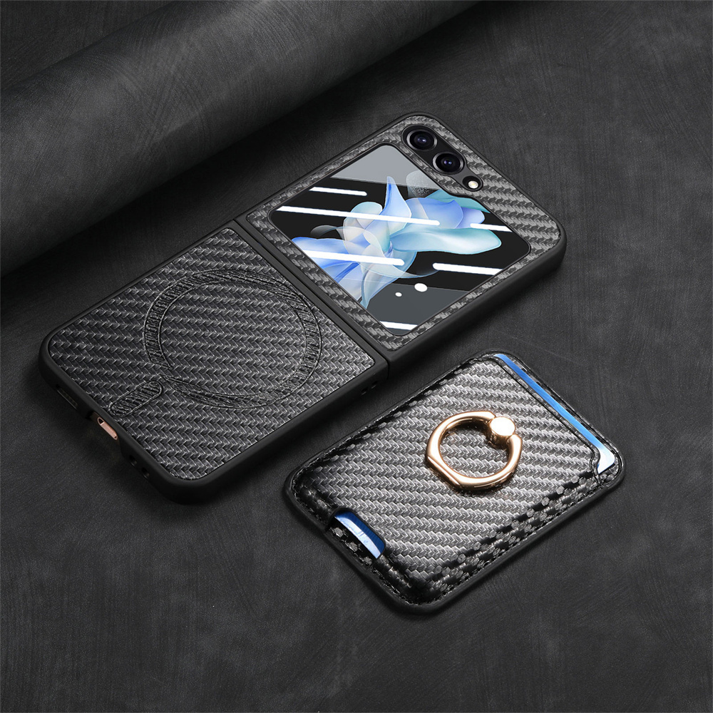  2 in 1 Detachable Carbon Fiber Card Wallet  Case With Screen Protector For Samsung Galaxy Z Flip 6 5 4 