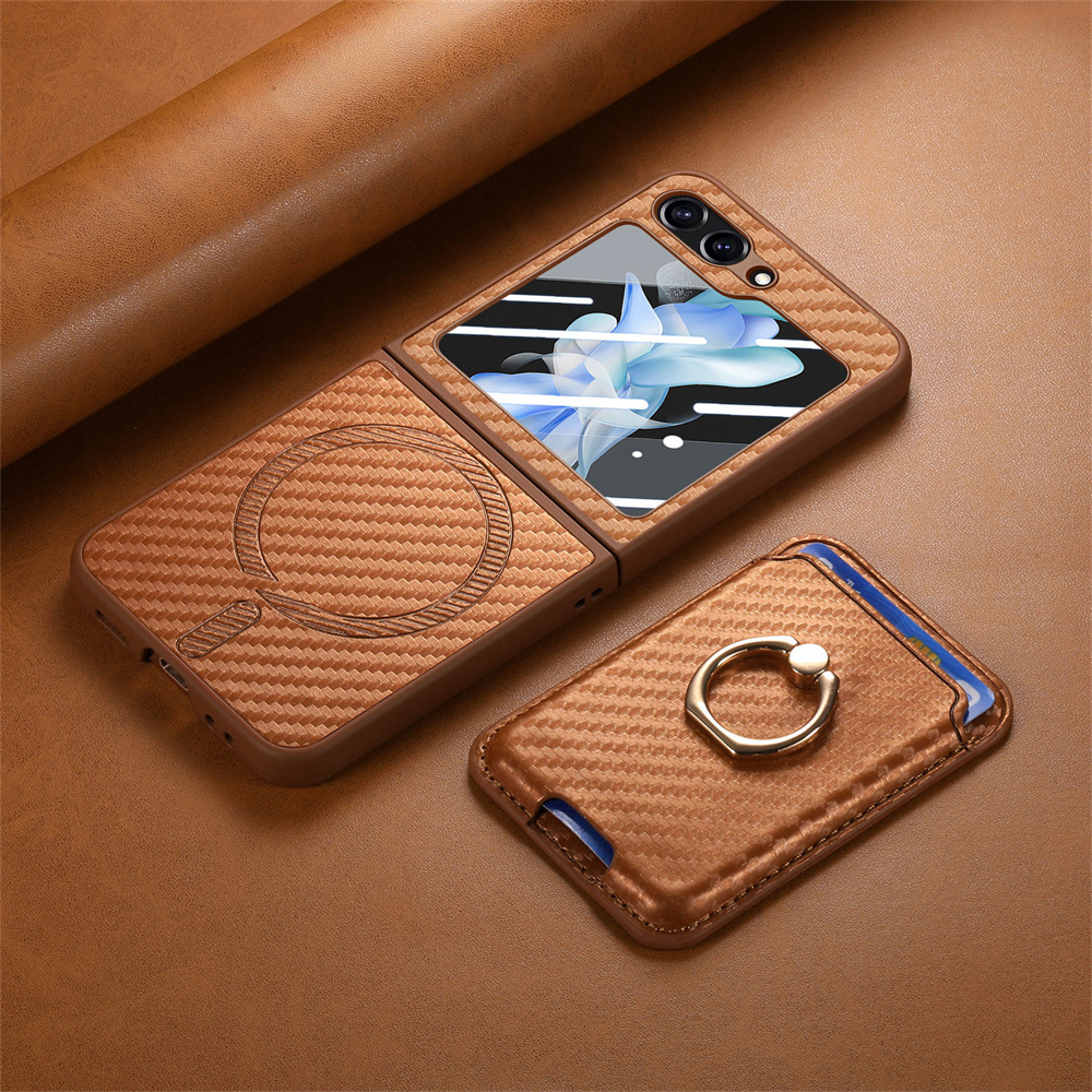  2 in 1 Detachable Carbon Fiber Card Wallet  Case With Screen Protector For Samsung Galaxy Z Flip 6 5 4 