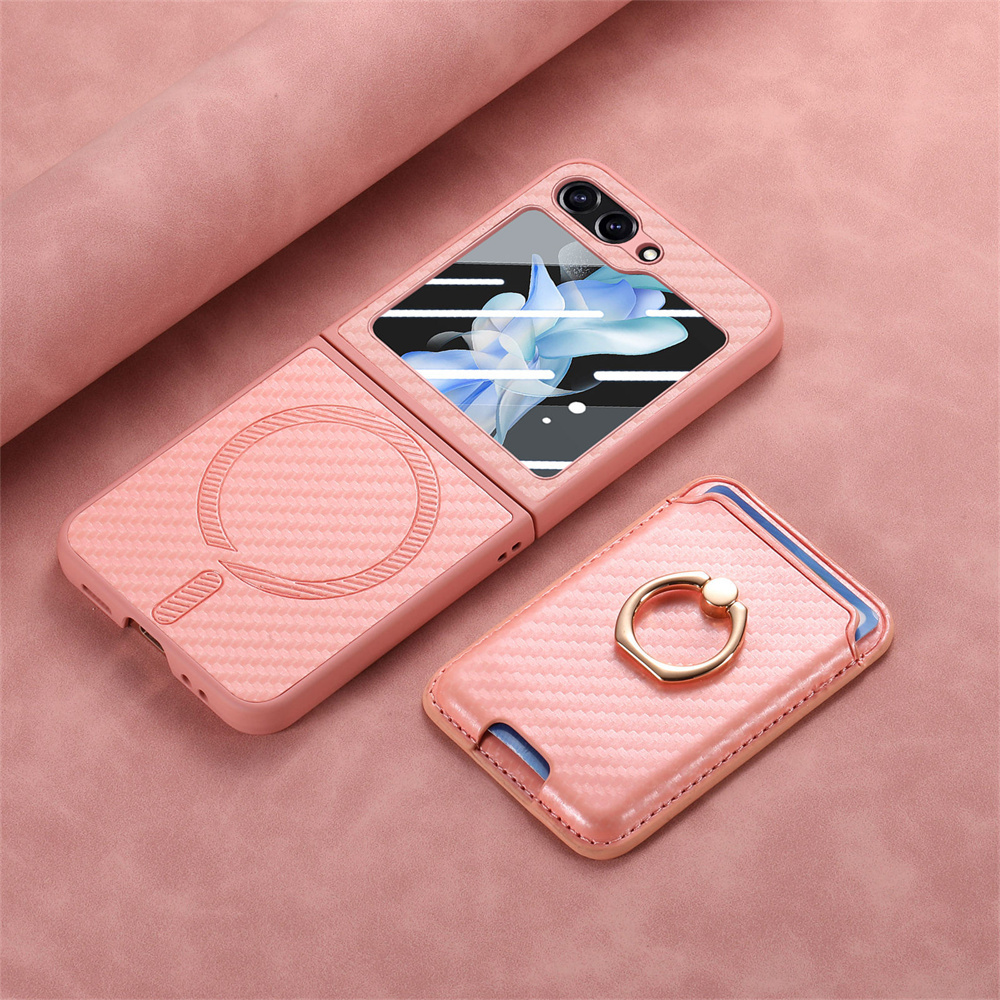  2 in 1 Detachable Carbon Fiber Card Wallet  Case With Screen Protector For Samsung Galaxy Z Flip 6 5 4 
