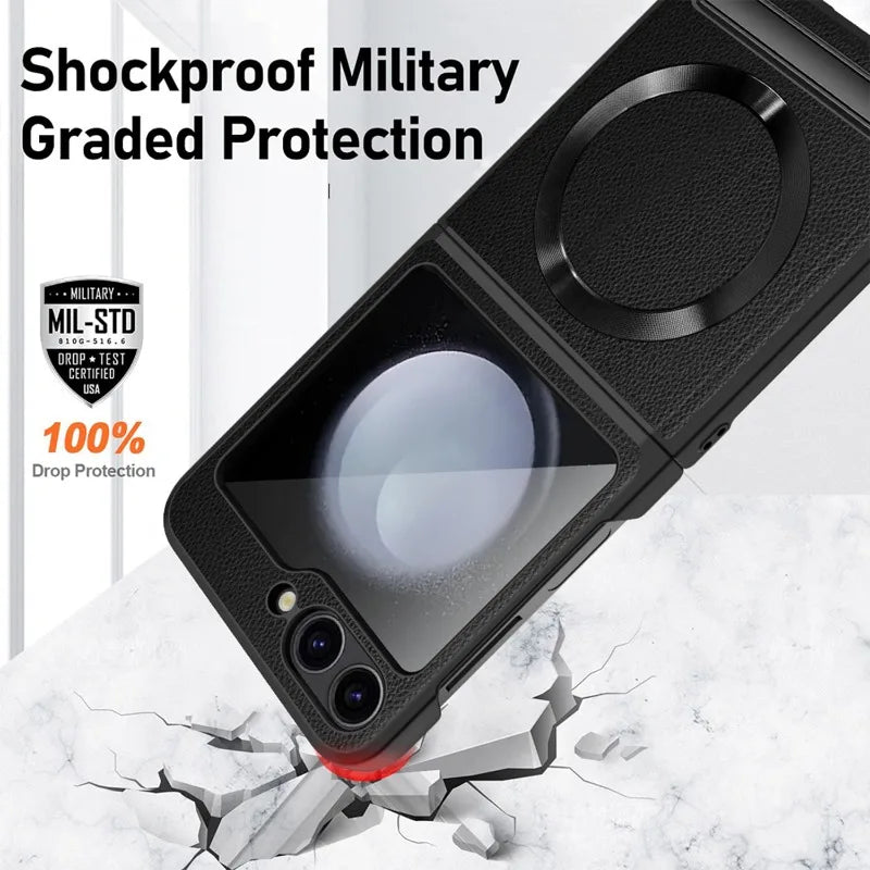 Shockproof Leather Case with Magnetic Kickstand for Samsung Galaxy Z Flip 6/5/4/3