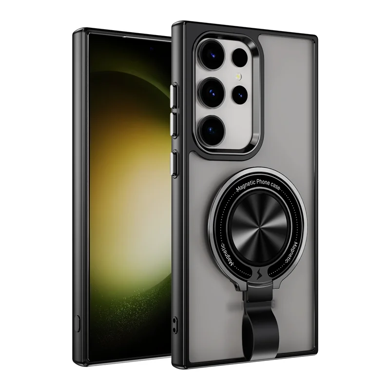 Skin Feel Transparent Finger Holder Strape Case With Magnetic Wireless Charge Support For Samsung Galaxy S24 Ultra Plus