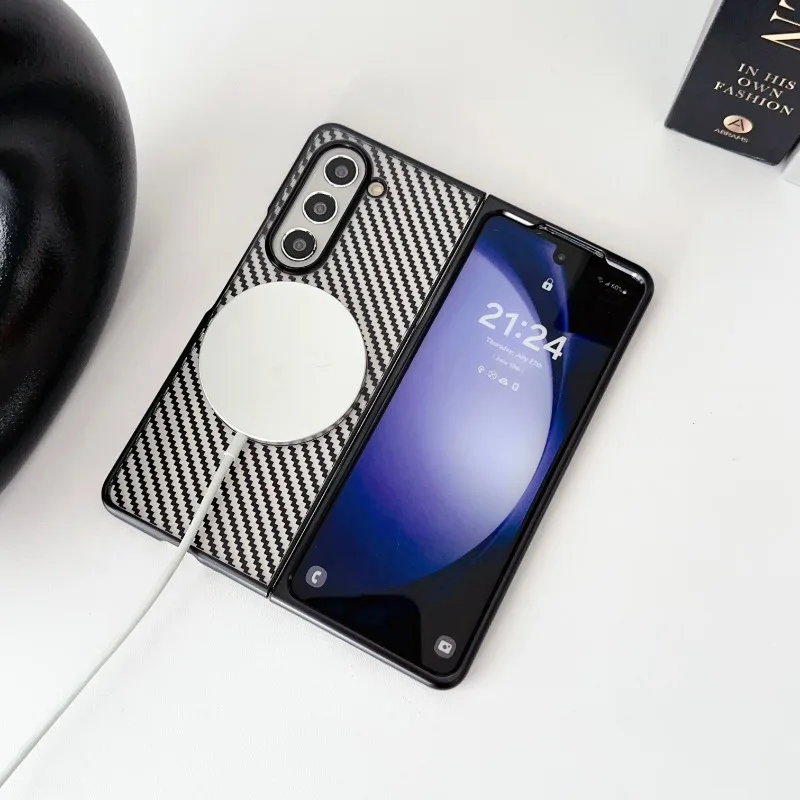 Translucent Carbon Fiber Magnetic Wireless Charging Case For Samsung Galaxy Z Fold 6/5/4/3