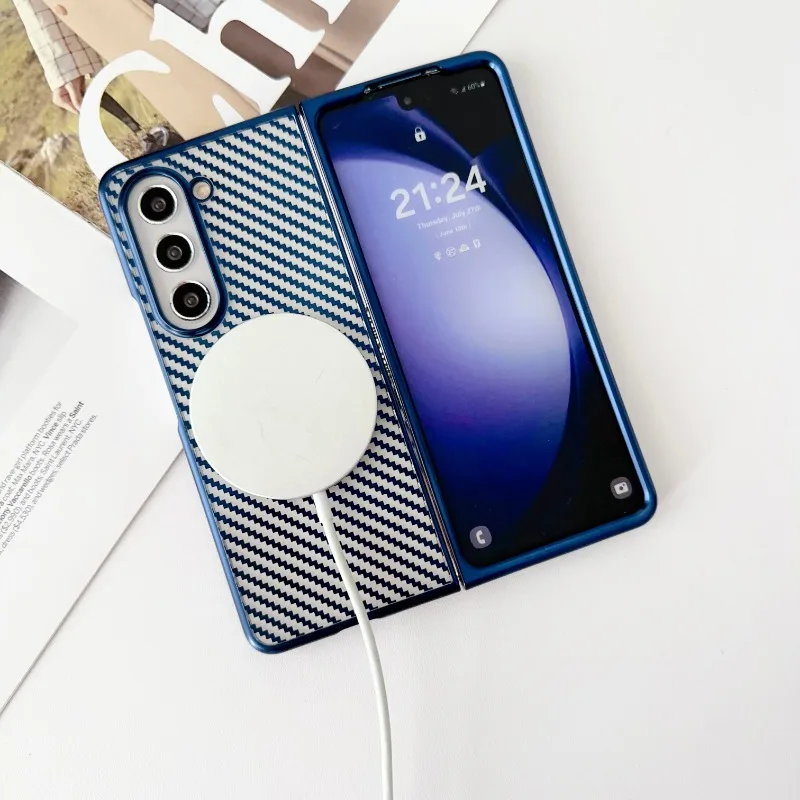 Translucent Carbon Fiber Magnetic Wireless Charging Case For Samsung Galaxy Z Fold 6/5/4/3