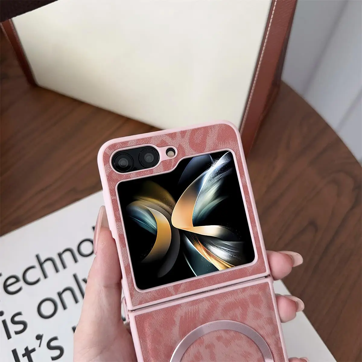 Leopard Print Matte Leather Magnetic Wireless Charging Protection Case For Samsung Galaxy Z Flip 5 4 3 