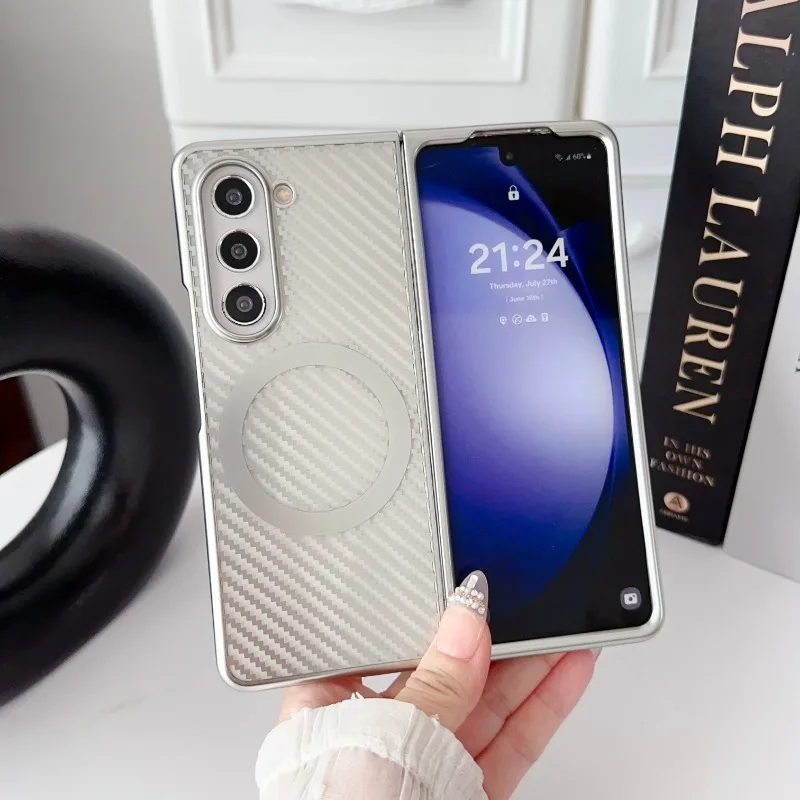 Translucent Carbon Fiber Magnetic Wireless Charging Case For Samsung Galaxy Z Fold 6/5/4/3