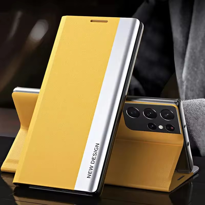 2024 The 4th Generation Side Window Magnetic Plating Bracket Flip Phone Case For Samsung Galaxy S24 Ultra