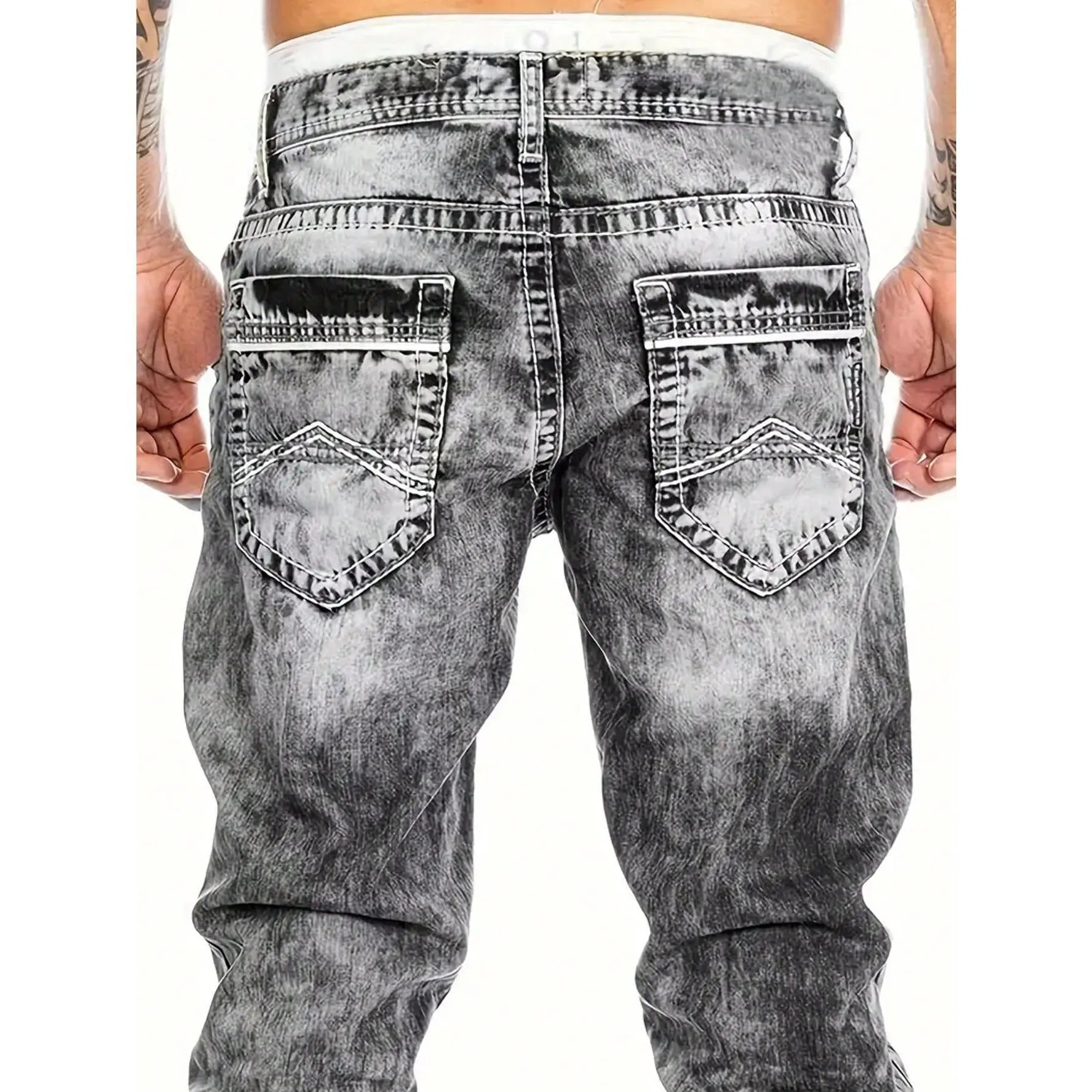 Men's Fashion Creative Stretch Denim Jeans,Minimalist Style Suitable For Summer, Emo Style