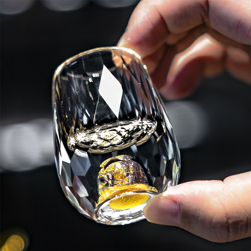 3D Glacier Glass Cup Crystal Gold Foil Shot Glasses