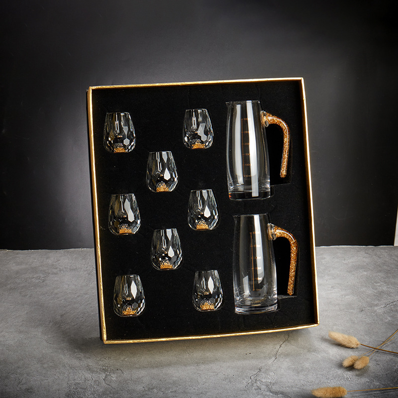 3D Glacier Glass Cup Crystal Gold Foil Shot Glasses