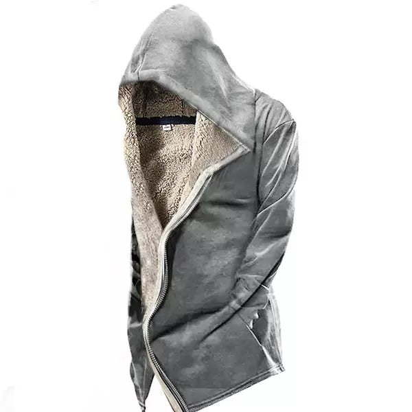 Mens Vintage Skull Print Tactical Zip Up Hooded Fleece Jacket