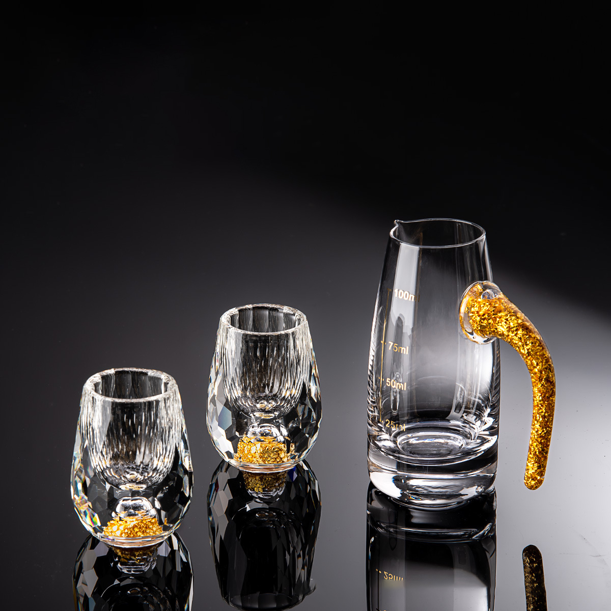 3D Glacier Glass Cup Crystal Gold Foil Shot Glasses