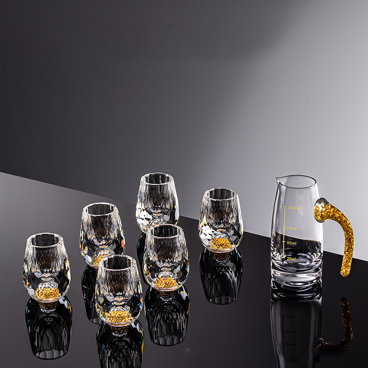 3D Glacier Glass Cup Crystal Gold Foil Shot Glasses