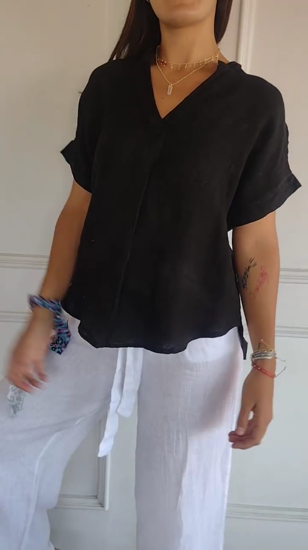 Women's Casual Relaxed Linen Short Sleeves Top