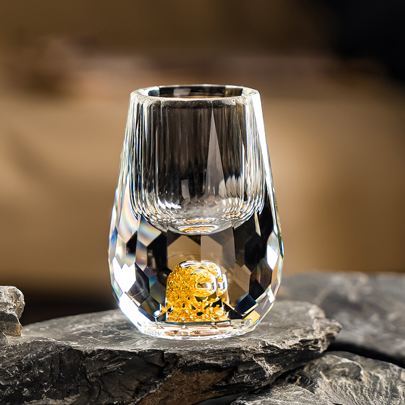 3D Glacier Glass Cup Crystal Gold Foil Shot Glasses
