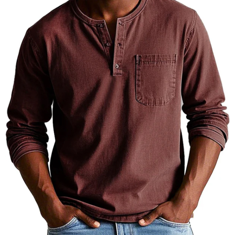 Men's Fashion Vintage Distressed Pocket Long-Sleeve Shirt