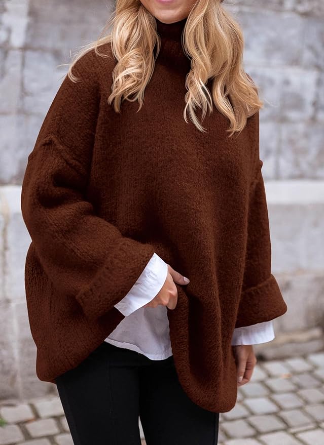 2024 Women's  Fall Knit Sweater Casual Long Sleeve Turtleneck Loose Chunky Pullover Tops