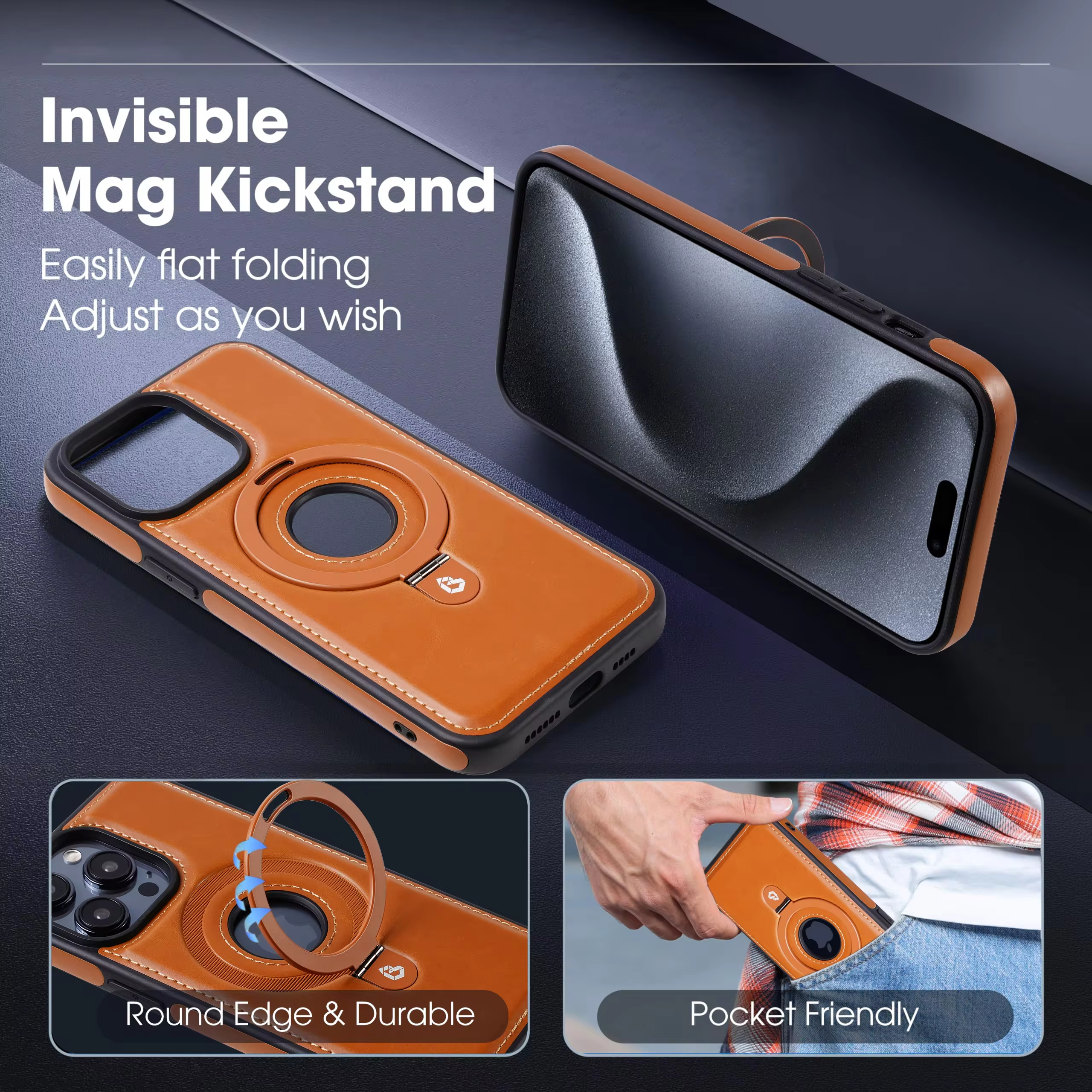 Luxury Magnetic Hidden Stand Ring Wireless Charging For iPhone15 14 13 Series