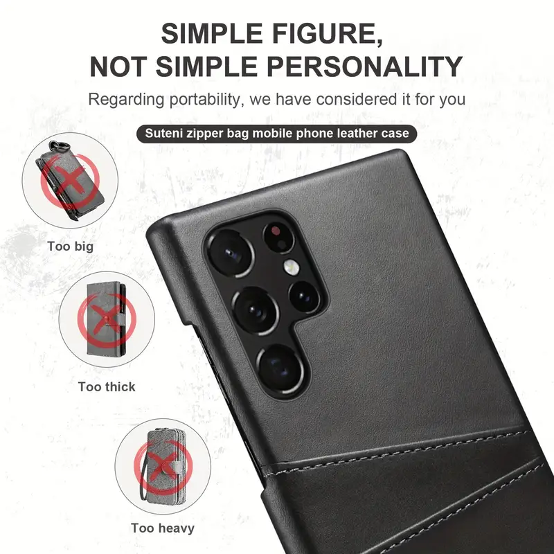 faux leather four color card holder pluggable card phone case suitable for samsung all inclusive protective case creative simple niche phone case for iphone galaxy s24 plus ultra details 3
