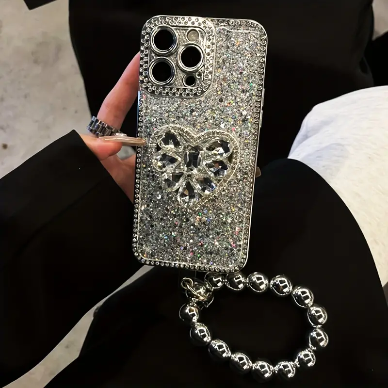 new   niche high end glitter powder glittering drop tape     mobile phone case suitable for   mobile phone for iphone 15 14   11 pro max     with   color bead bracelet goddess same style holiday gift details 2