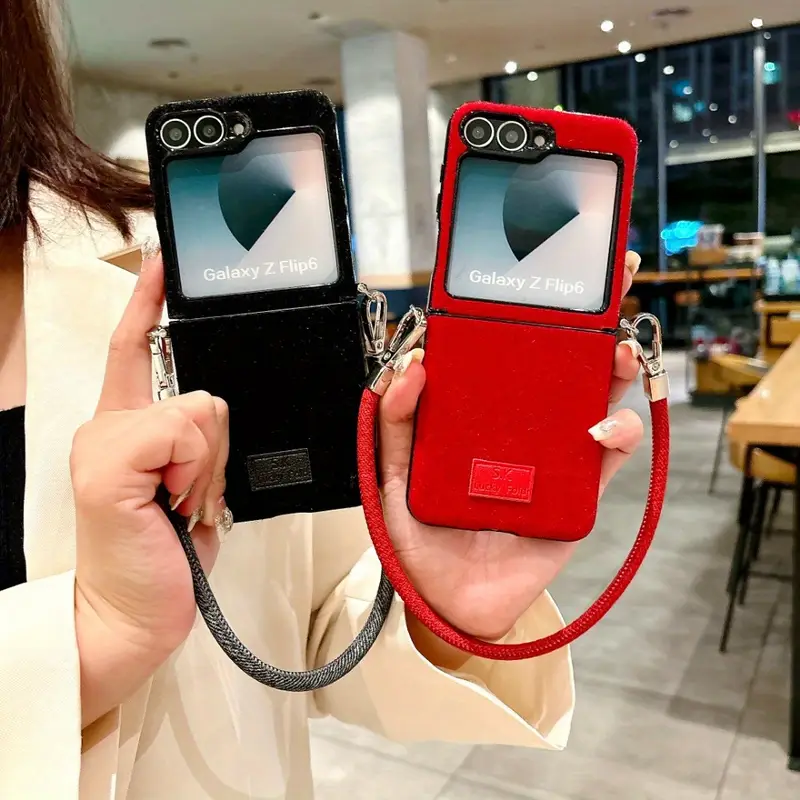 Six-color Winter Plush Side Buckle + Hand Rope for SamSung Folding Mobile Phone Case Suitable for SamSung All-inclusive Anti-fall Protective Case Creative Simple Niche for SamSung for Galaxy Z Flip3 for Galaxy Z Flip4 for Galaxy Z Flip5 for Galaxy Z Flip6 details 0