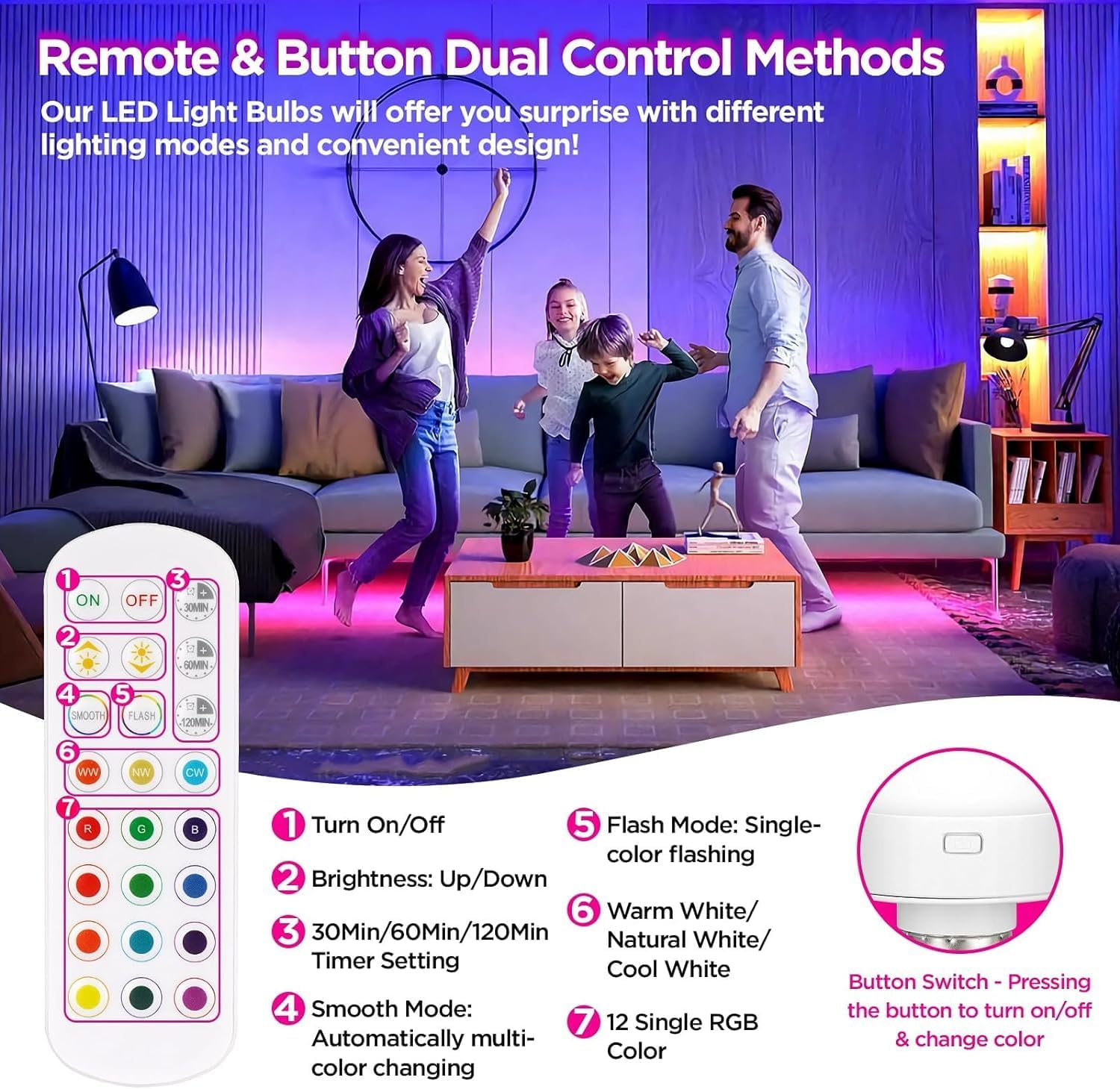 Rechargeable Light Bulbs with Remote Control