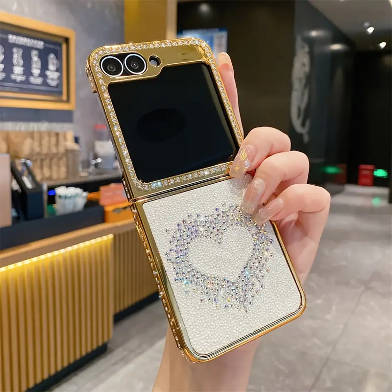 cute     heart bowknot       artificial leather phone case   z flip 5 z flip 6 zflip 4 zflip 3 5  glitter bling   shockproof back cover   details 3