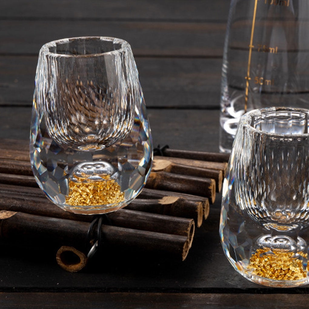 3D Glacier Glass Cup Crystal Gold Foil Shot Glasses