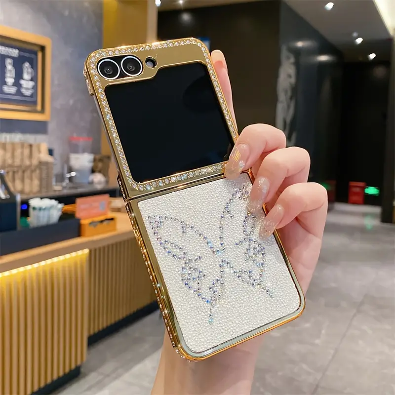 cute     heart bowknot       artificial leather phone case   z flip 5 z flip 6 zflip 4 zflip 3 5  glitter bling   shockproof back cover   details 1