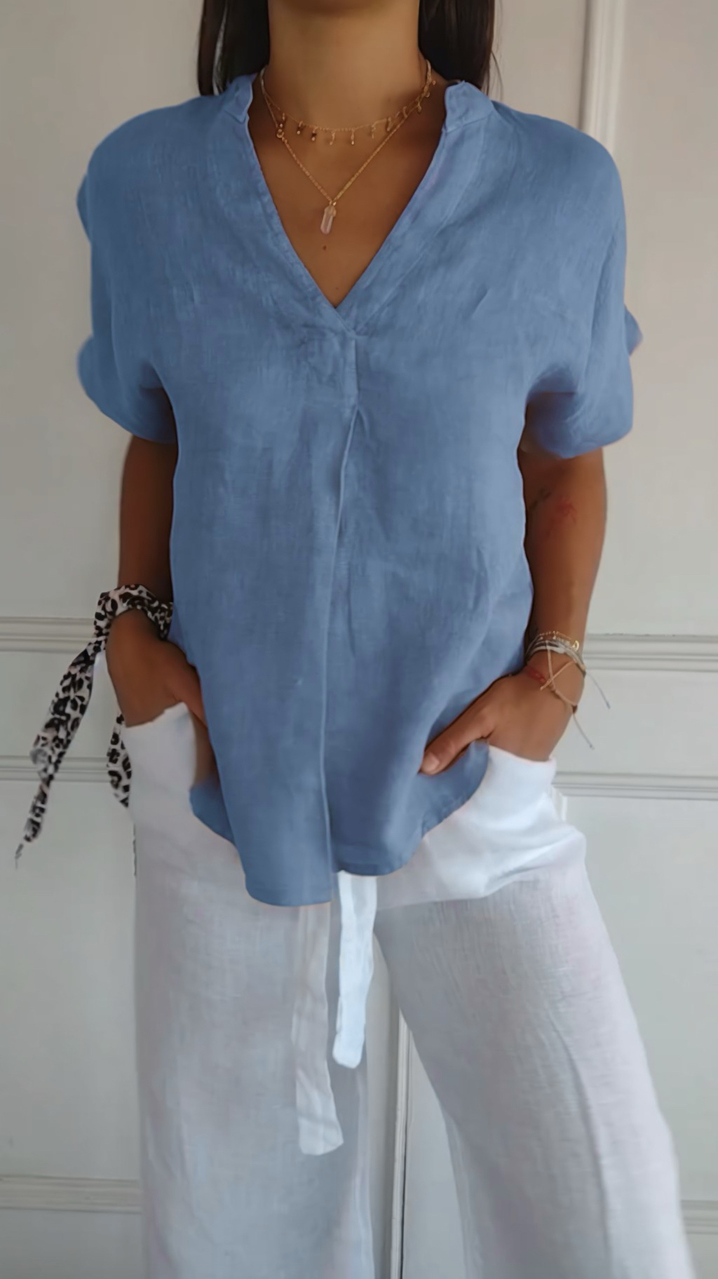 Women's Casual Relaxed Linen Short Sleeves Top