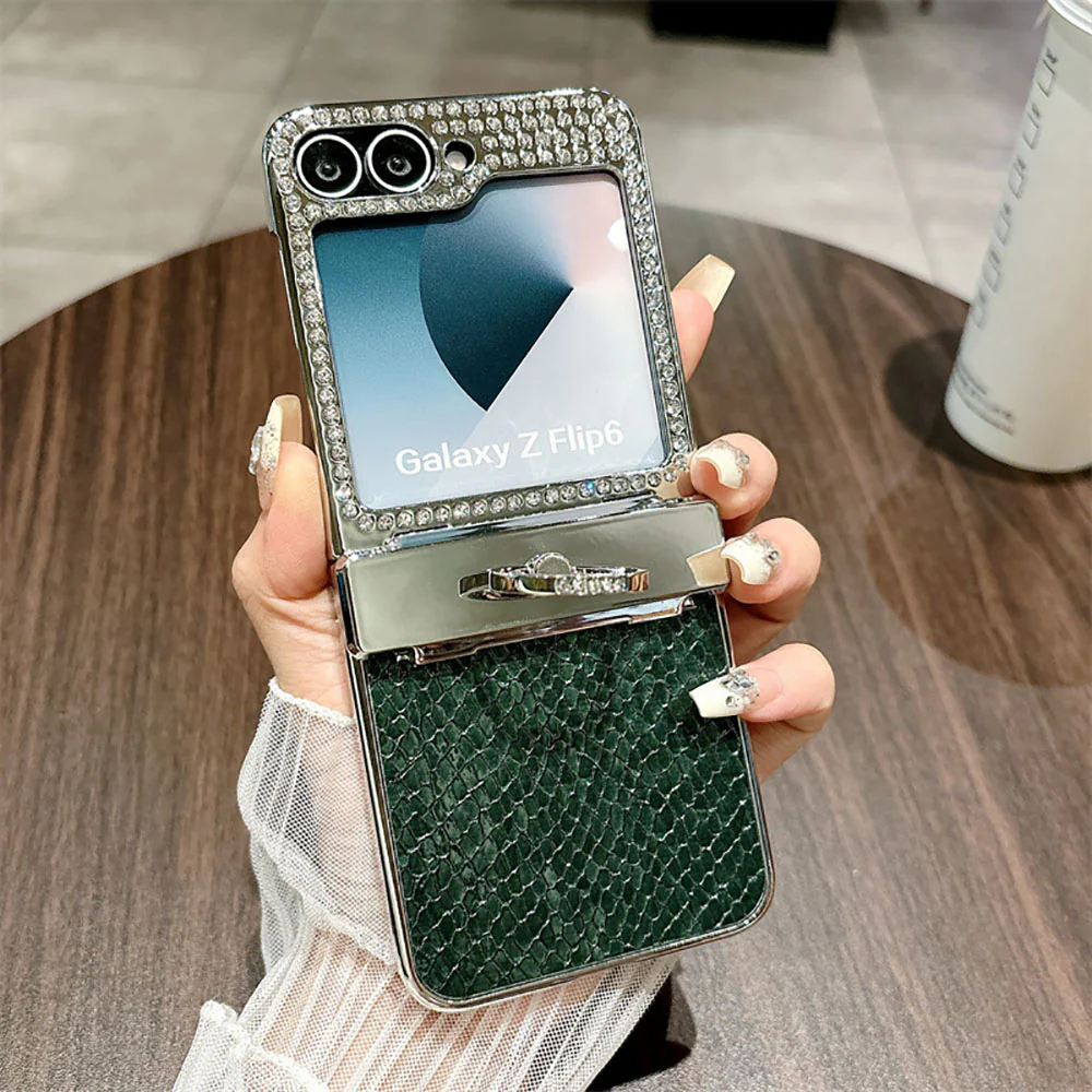 Diamond Leather All Inclusive Drop Proof Phone Case With Ring Holder For Samsung Galaxy Z Flip 6/5