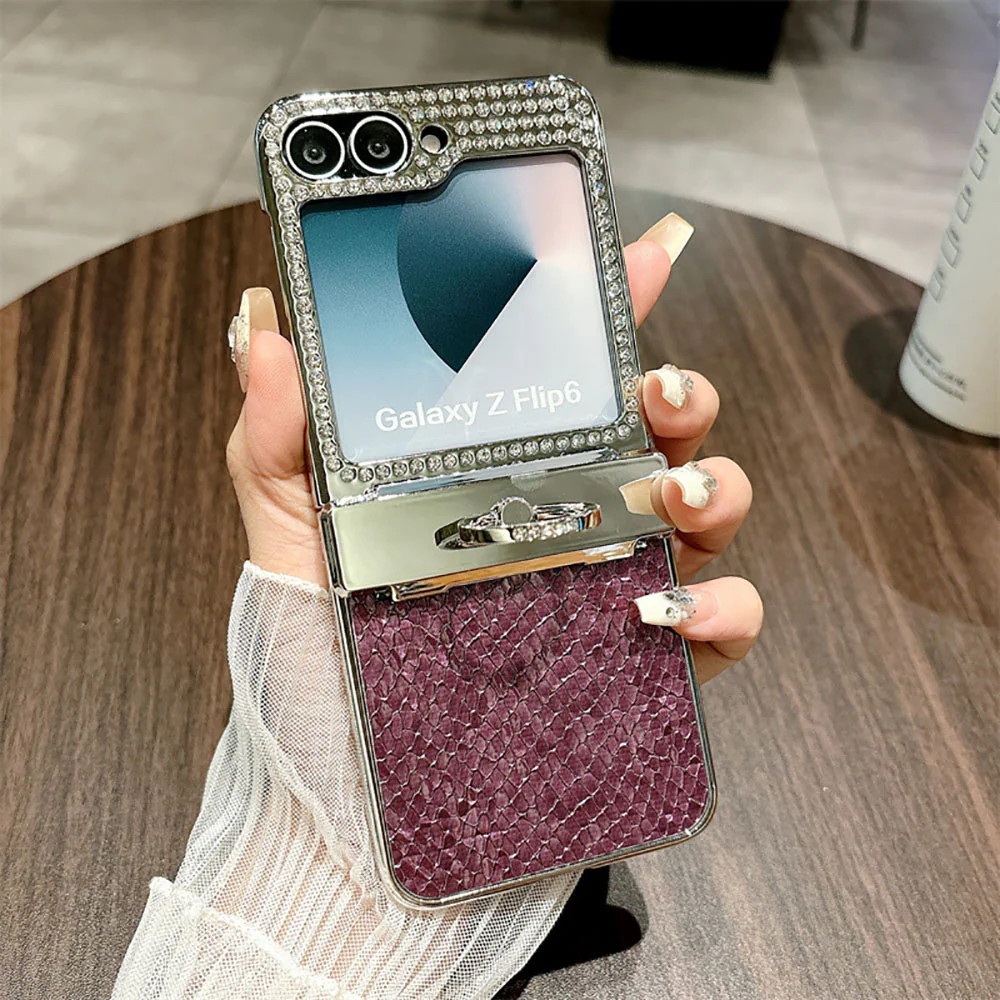 Diamond Leather All Inclusive Drop Proof Phone Case With Ring Holder For Samsung Galaxy Z Flip 6/5