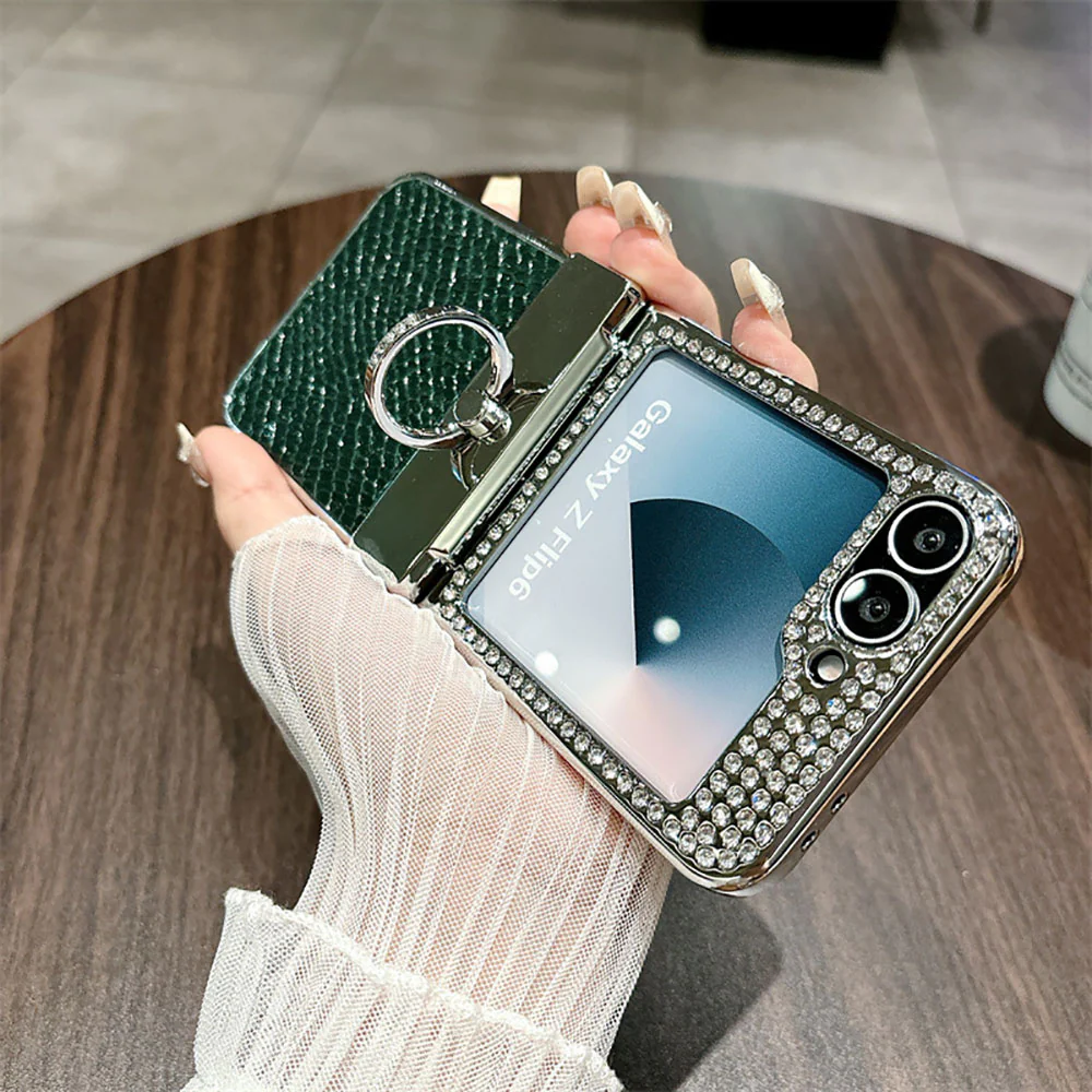 Diamond Leather All Inclusive Drop Proof Phone Case With Ring Holder For Samsung Galaxy Z Flip 6/5