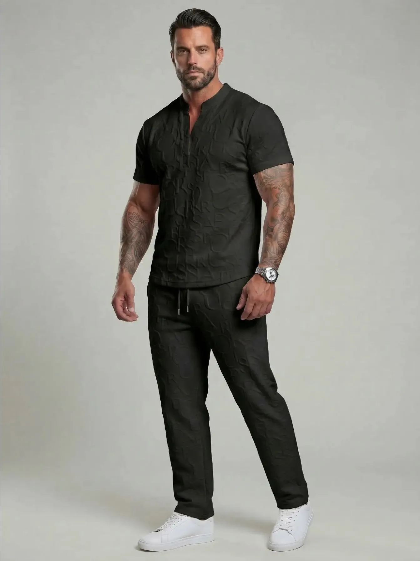 letter T-shirt and drawstring pants spring and summer casual set