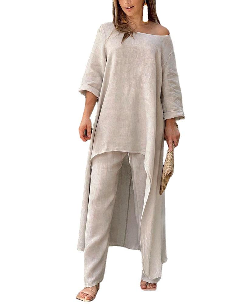 Cotton Linen Loose Large Size Long Sleeve Suit