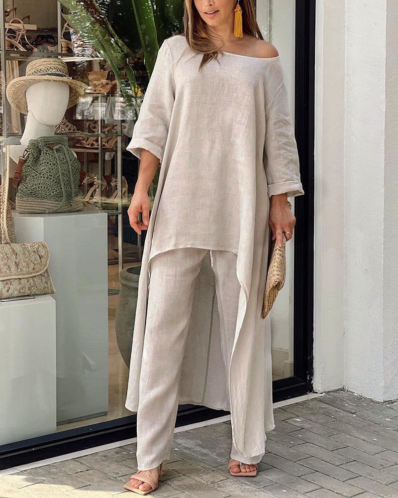 Cotton Linen Loose Large Size Long Sleeve Suit