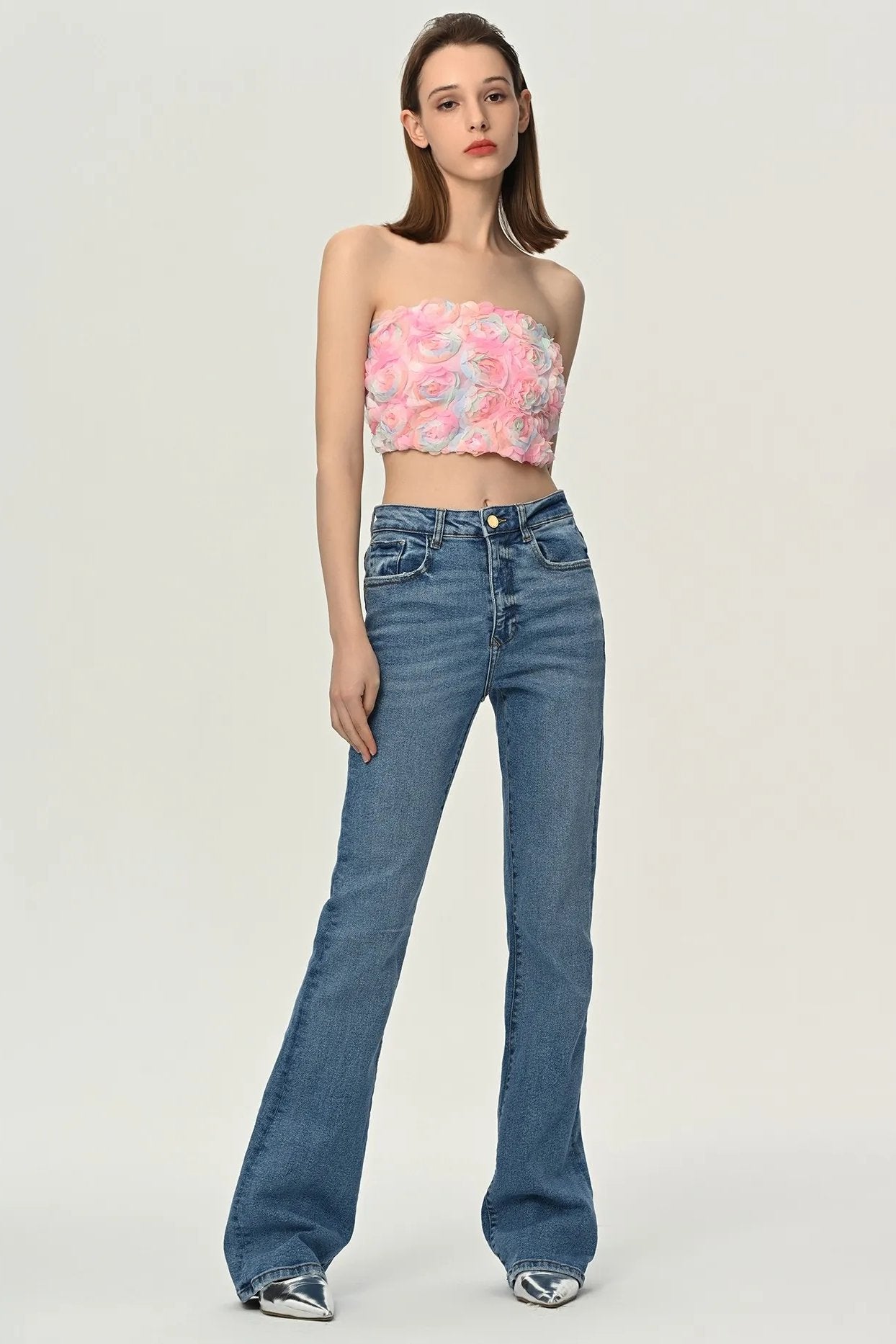 Strapless 3D Floral Mini Top