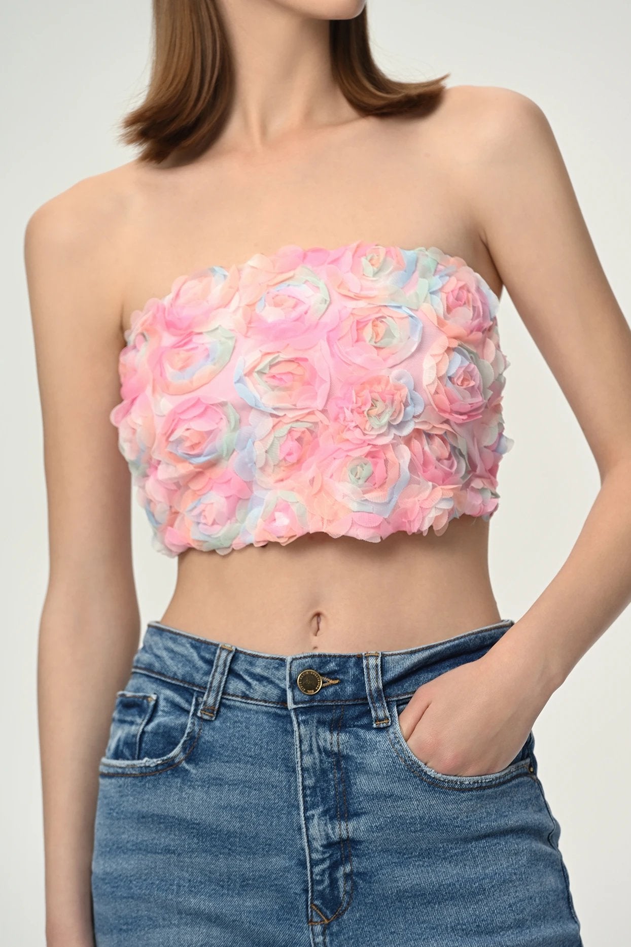 Strapless 3D Floral Mini Top