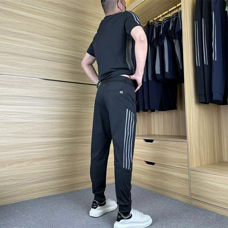 Men's Casual Sports Short Sleeve Long Pants Two-Piece Set