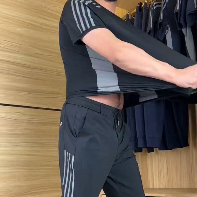 Men's Casual Sports Short Sleeve Long Pants Two-Piece Set