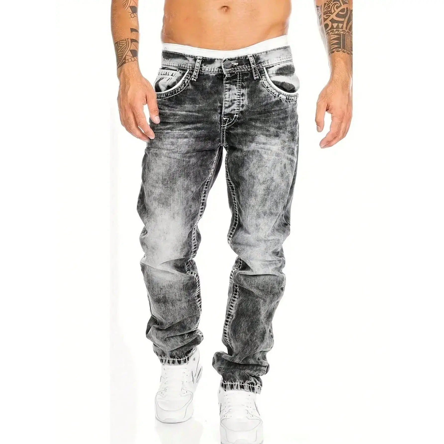 Men's Fashion Creative Stretch Denim Jeans,Minimalist Style Suitable For Summer, Emo Style