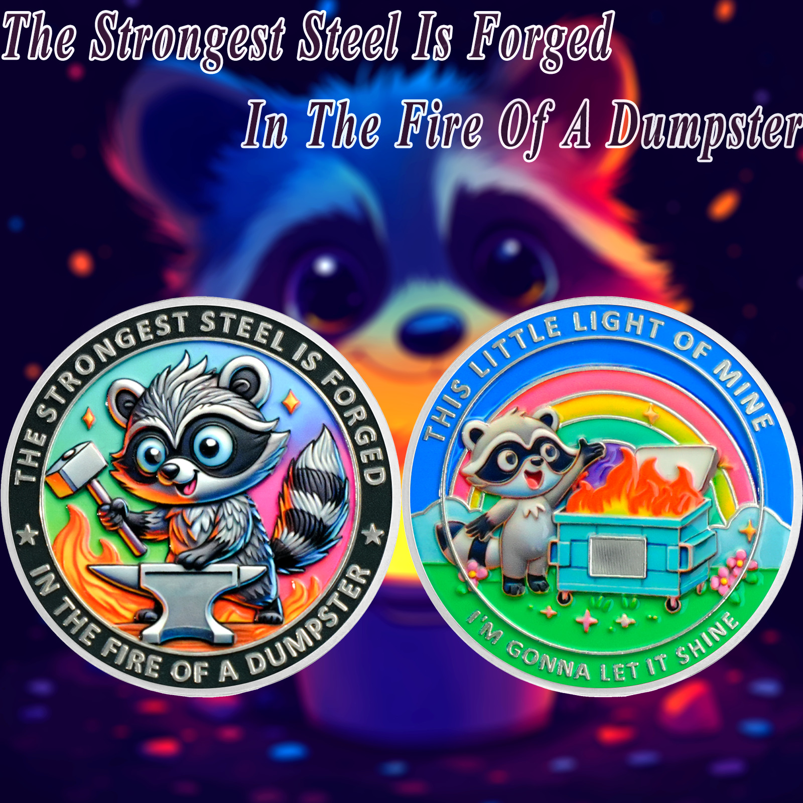 Inspirational Dumpster Fire Raccoon Coin-Resilience &Hope-Gift for Keep Going