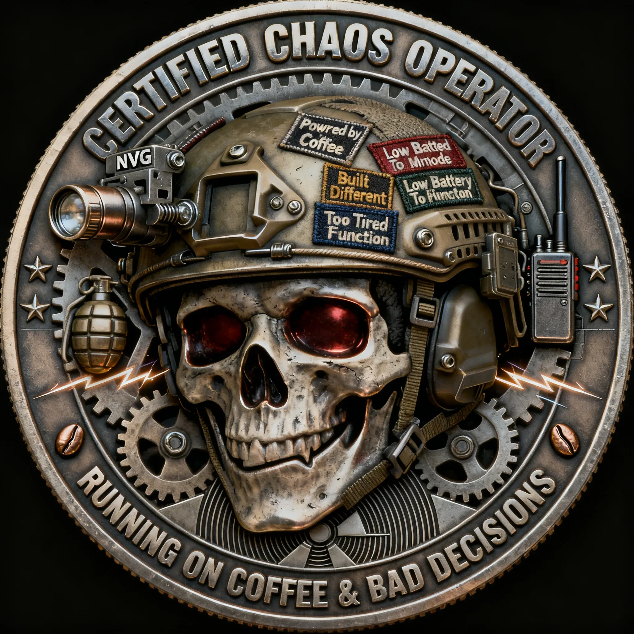 Chaos Operator: Fueled by Coffee & Grit Tactical Challenge Coin