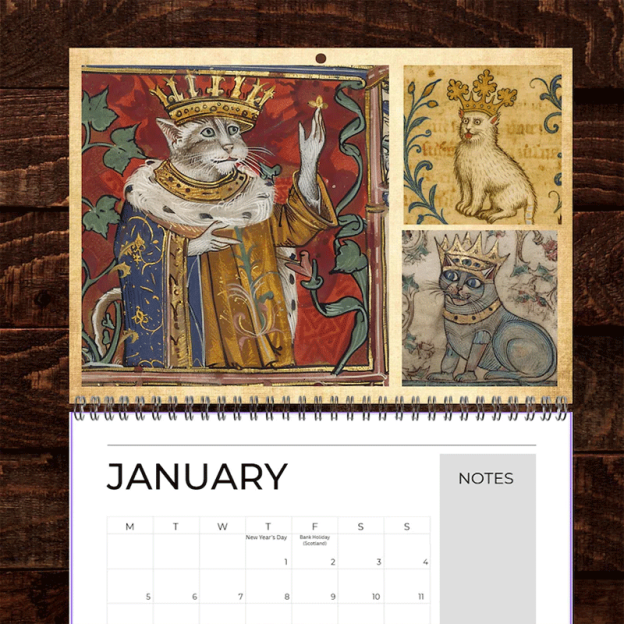 Medieval Cats with Crowns Calendar 2026