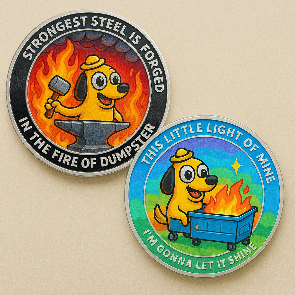 Inspirational Dumpster Fire Dog Meme Challenge Coin