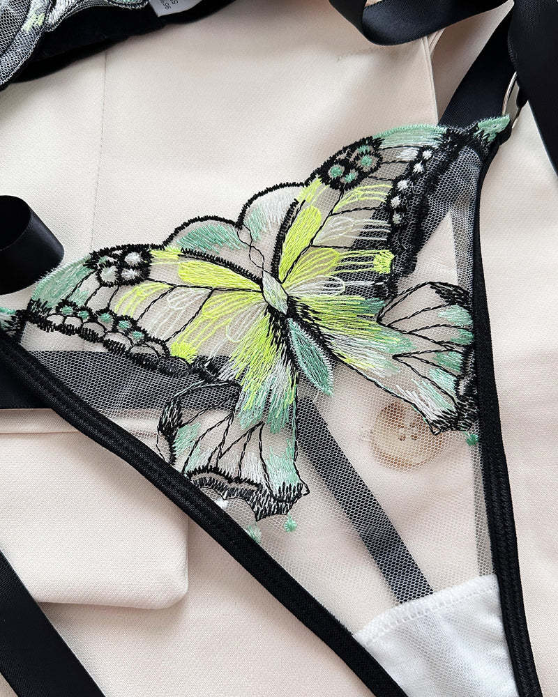 Butterfly Mesh Embroidery See-Through Temptation Sexy Lingerie Set