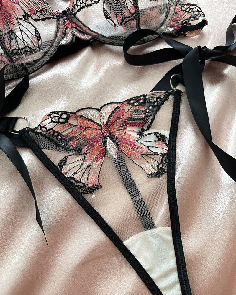 Butterfly Mesh Embroidery See-Through Temptation Sexy Lingerie Set