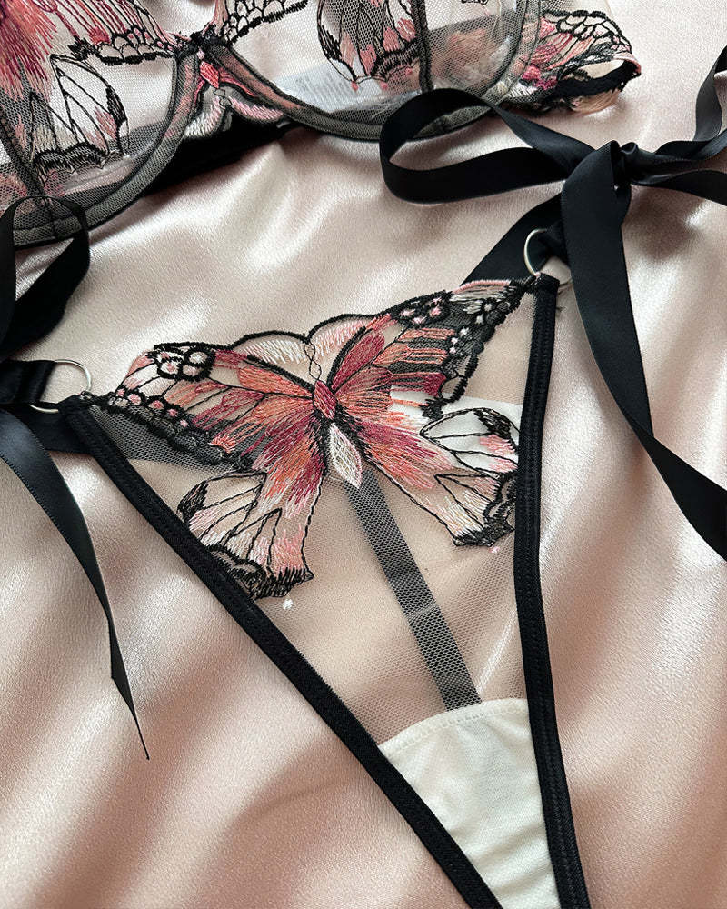 Butterfly Mesh Embroidery See-Through Temptation Sexy Lingerie Set
